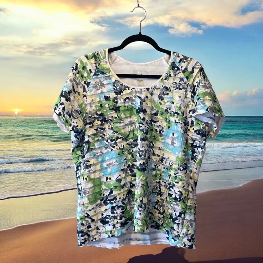 TanJay Floral Short Sleeve Tee with Ruffles